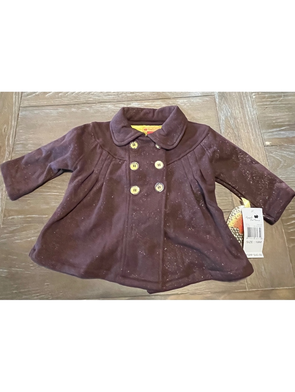 Apple Bottoms Baby Girl's Brown Double-Breasted Coat with Apple Buttons Size 18M